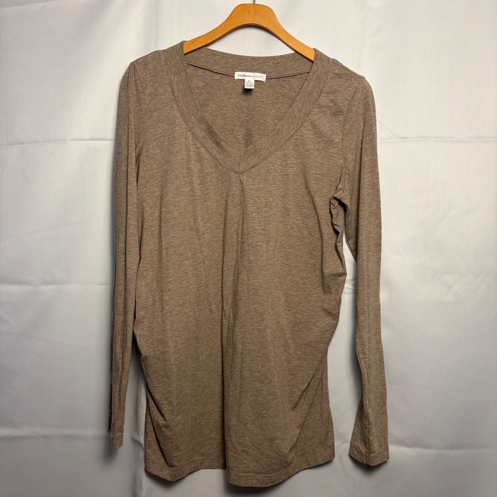 Ambiance Maternity Long Sleeve V-Neck Top Brown Heathered XL H61572M